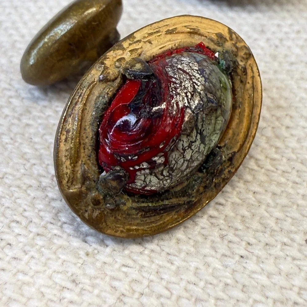 Antique Mens‎ Jewelry Lot Foil Glass & Pink Cameo Cuff Links Tie Clip